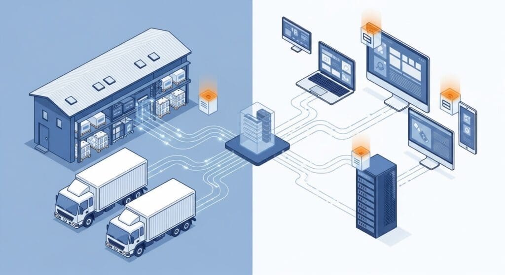 Featured image for custom webhook integration, illustrating how an e-commerce or ERP system connects via HTTP POST to automate frozen food delivery orders with The Frozen Food Courier